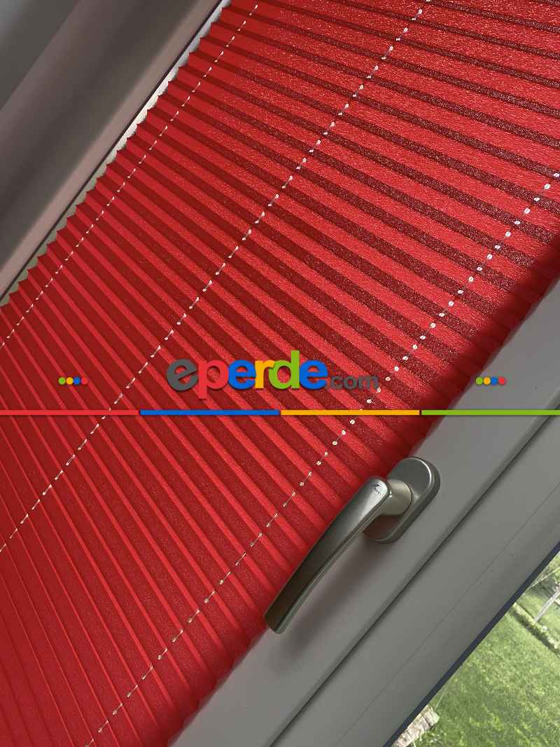 Mutfak - Plisel Perde, Kırmızı Diamond Seri Cam Balkon Perdesi 1. Kalite Matkapsız Montaj Yaylı Sistem