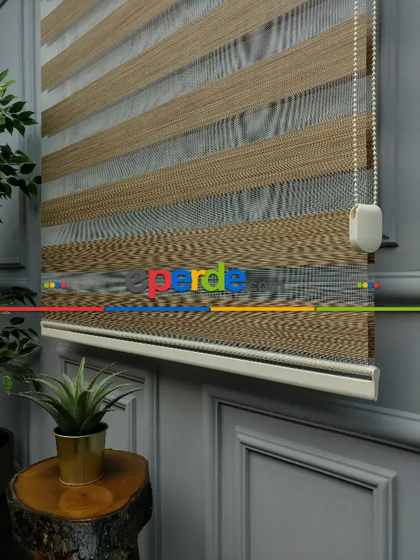 Salon Zebra Perde - 2021 Sezonu - Zebra Perde - Bambu Zebra Perde- Kahve Açık