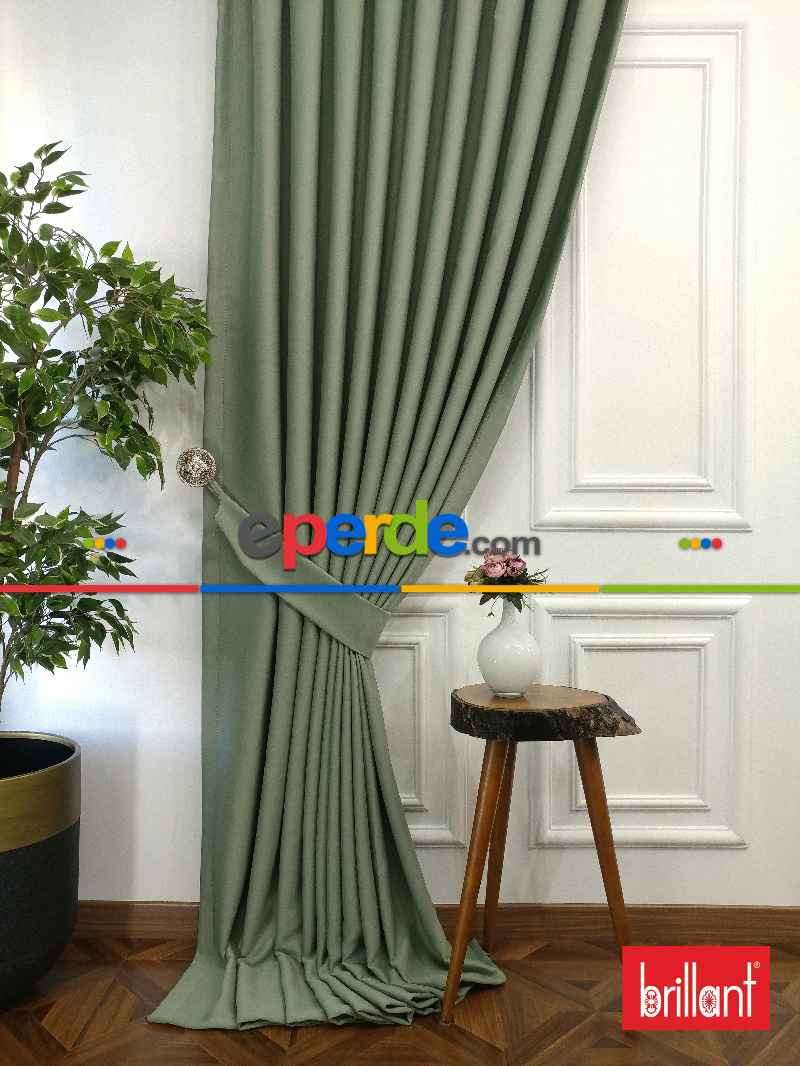 %90 Brillant Karartma Blackout Su Yeşili Renk Fon Perde- Su Yeşili