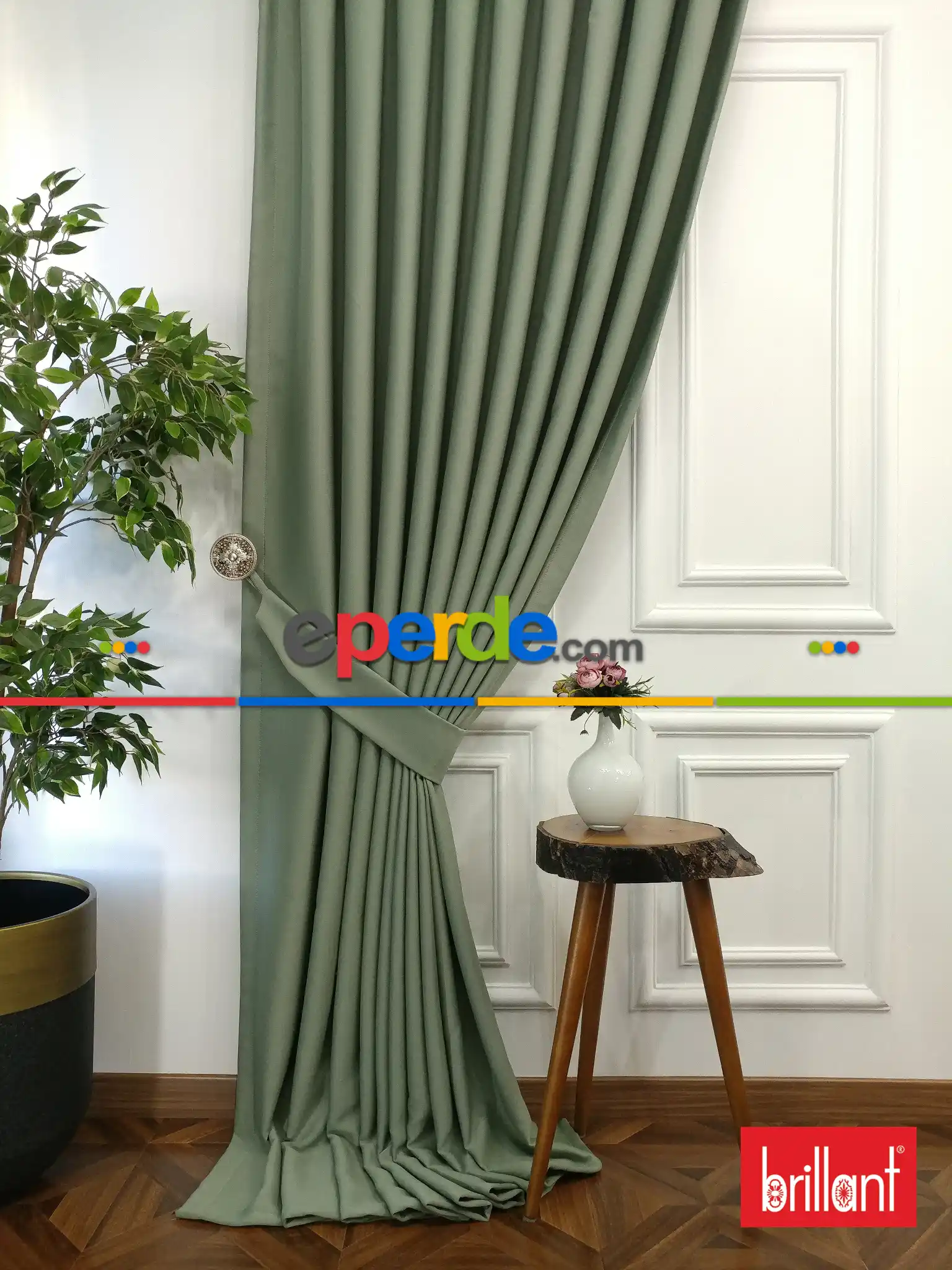 Yatak Odası - Brillant Karartma Blackout Su Yeşili Renk Fon Perde- Su Yeşili