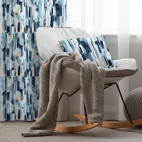 Mavi Desenli Fon Perde Evim218 Kumaşı Kalındır Duck Bezi Değildir- Mavi-beyaz