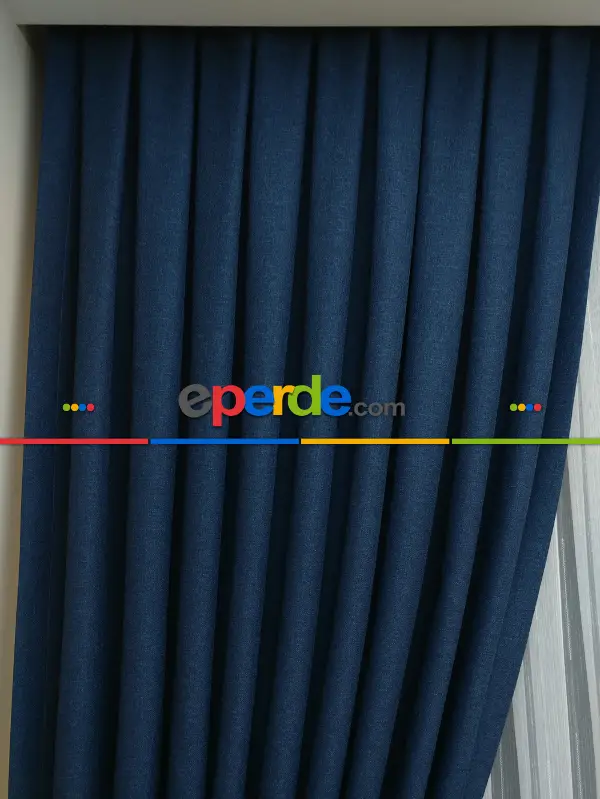 Yatak Odası - Koyu Petrol Mavi - Düz Keten Fon Perde (  Keten Fon Perde)- Mavi Koyu