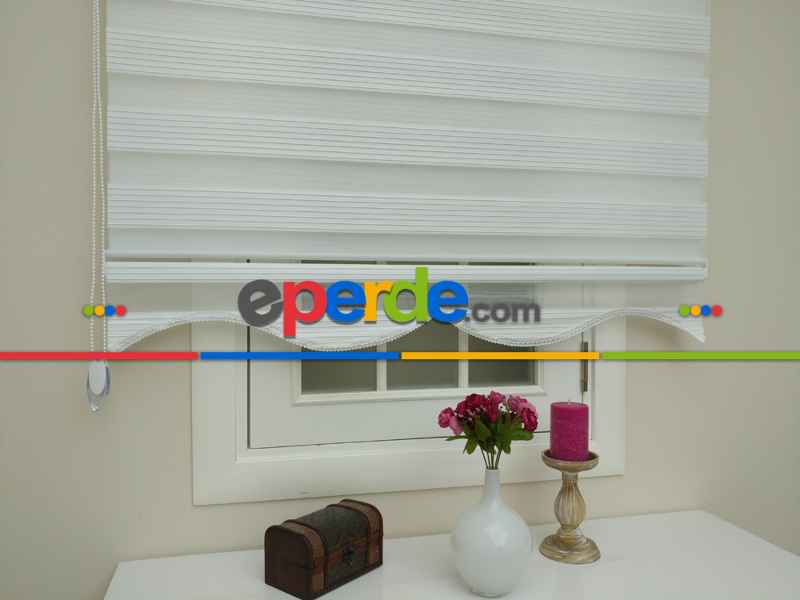 Beyaz Renk Plise Zebra Perde (kalın Zeminli)- Beyaz