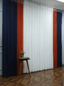 Lens Akıllı Dikey Tül Perde 114- Lacivert-beyaz-kiremit Rengi