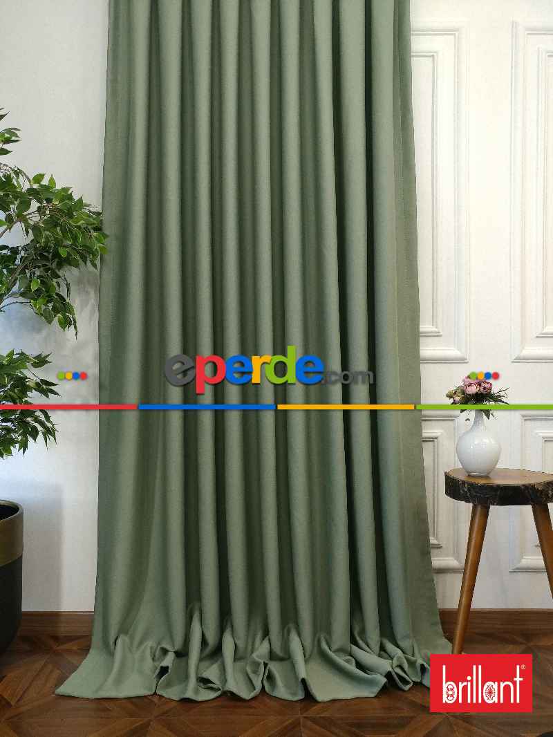 %90 Brillant Karartma Blackout Su Yeşili Renk Fon Perde- Su Yeşili