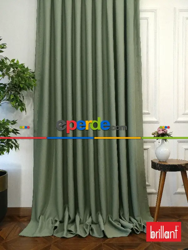 Yatak Odası - Brillant Karartma Blackout Su Yeşili Renk Fon Perde- Su Yeşili