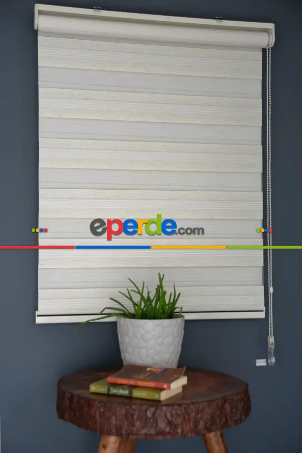 Halim Perdesan Plz-600 Krem & Ekru Renk Etekli Veya Eteksiz Zebra Stor Perde