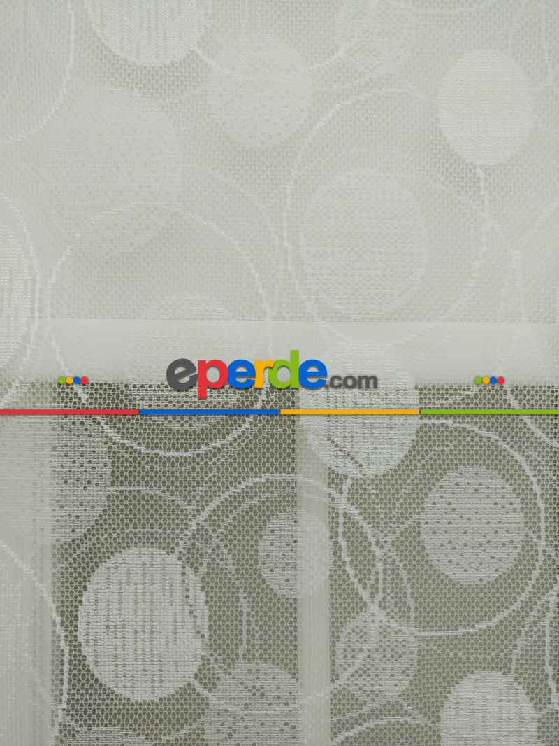 Jakar Örme Tül- Ekru Çiftli Sistem Dantel Desenli Perde- Ekru