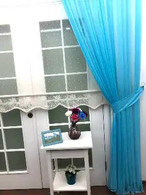 Kendinden Desenli Tül Fon Perde- Turkuaz