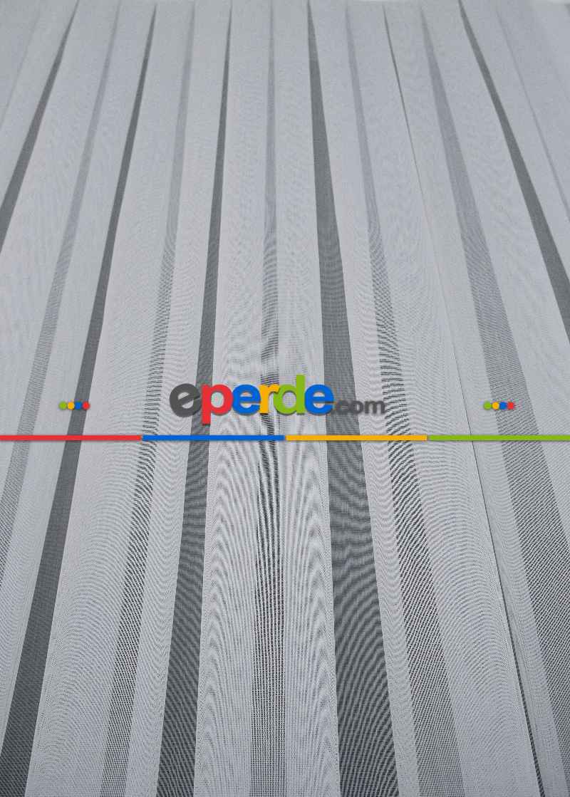 Mutfak Tül - Modern Bantlı Gri Tül - Yüksek Kalite Tül - Enine Çizgili