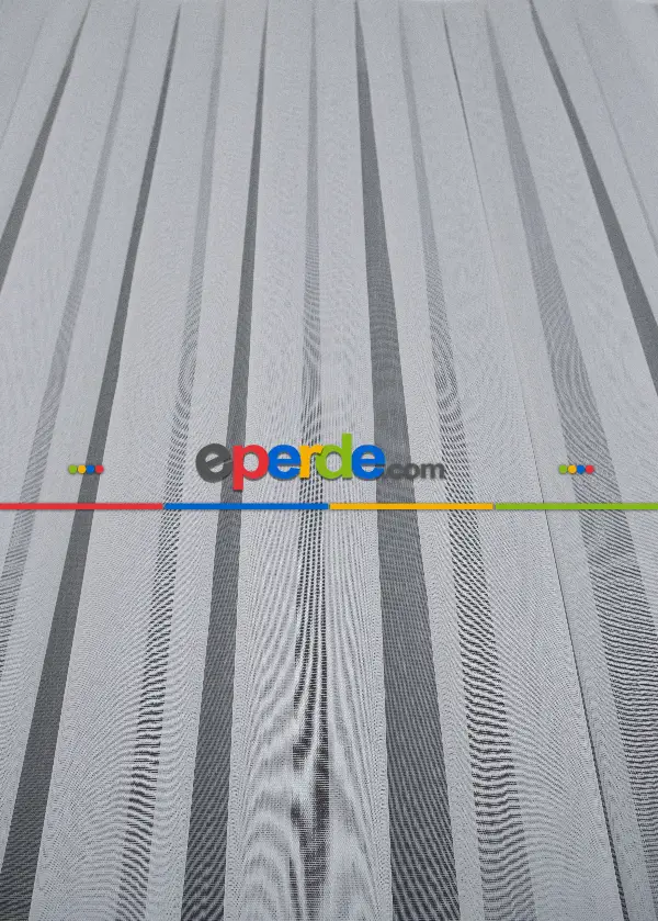 Salon Tül Perde - Modern Bantlı Gri Tül - Yüksek Kalite Tül - Enine Çizgili