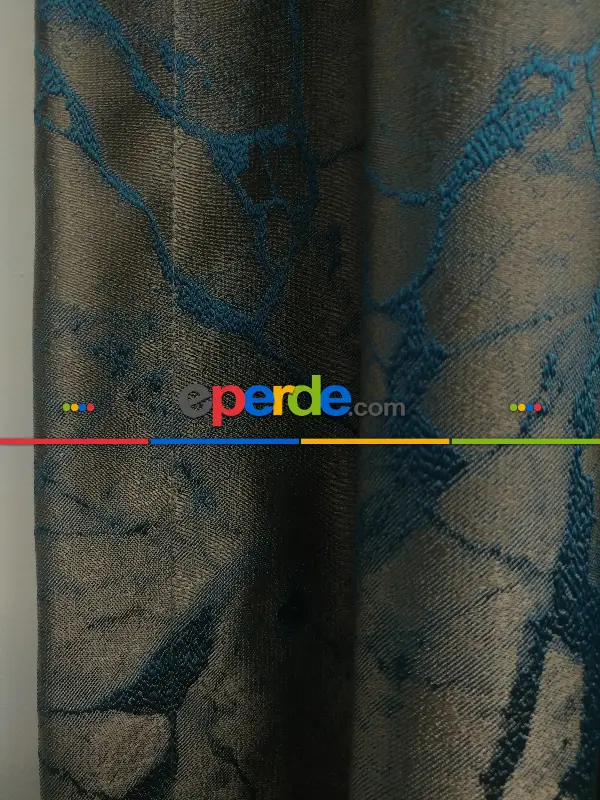 Granit Desen Jakar Fon Perde- Petrol Mavisi