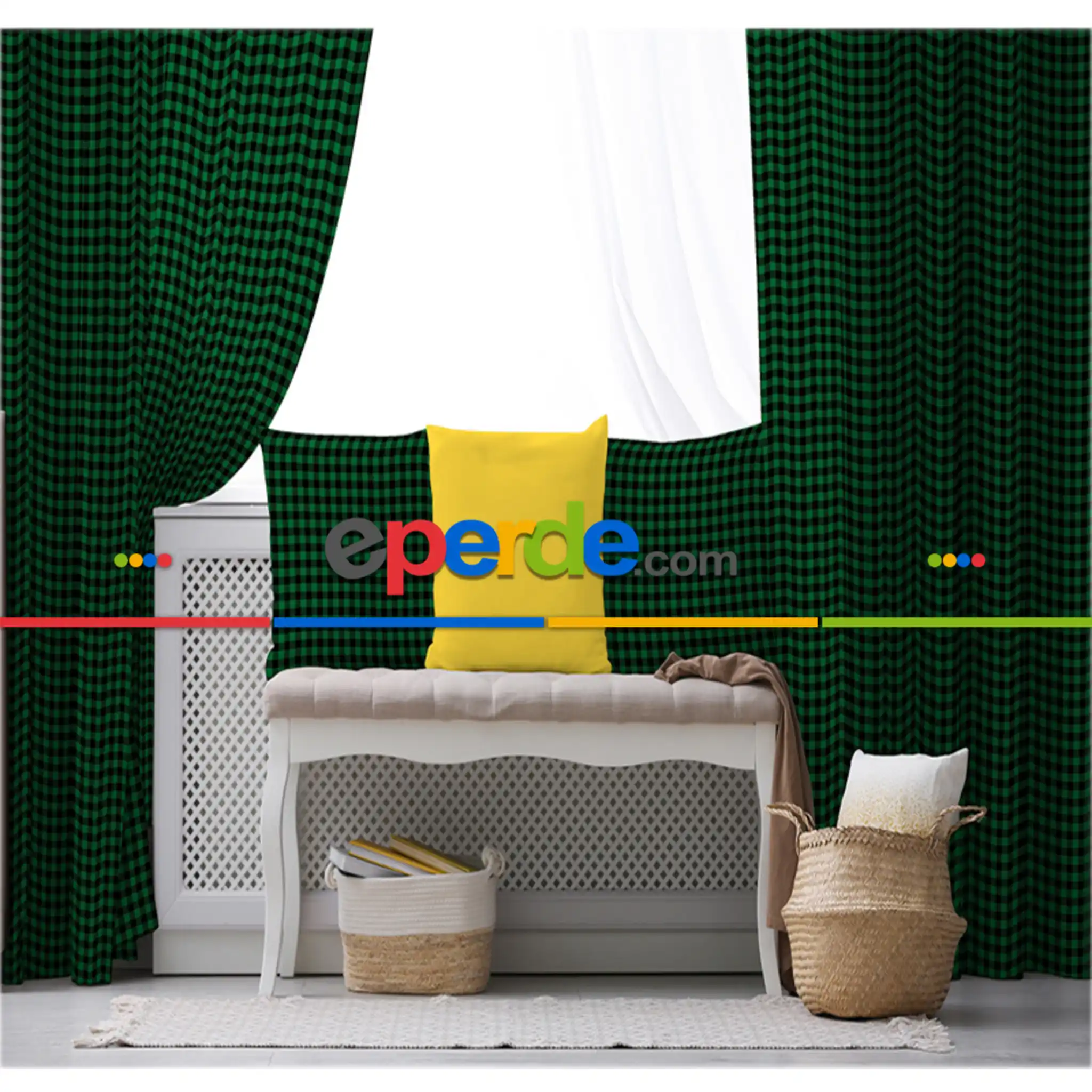 Salon Fon Perde Evim1619-3 Kumaşı Kalındır Duck Bezi Değildir- Mavi-beyaz