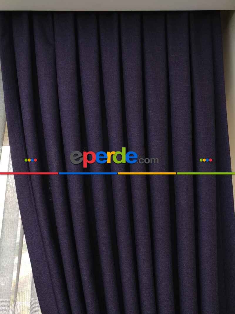 Keten Patlıcan Moru Rengi Düz Fon Perde- Mor Patlıcan Moru