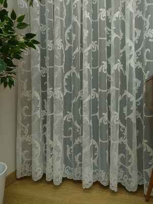 Salon İçin - Şal Desenli Özel Örme Dokulu Tül Perde - Ekru Renk - Kruvaze Model Dikiş Seçenekli - Ütü İstemez