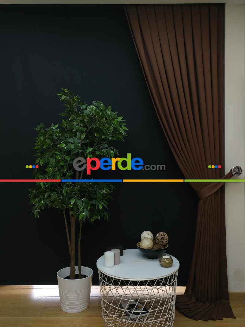 Düz Renk Dökümlü Fon Perde (150)- Kahve Açık