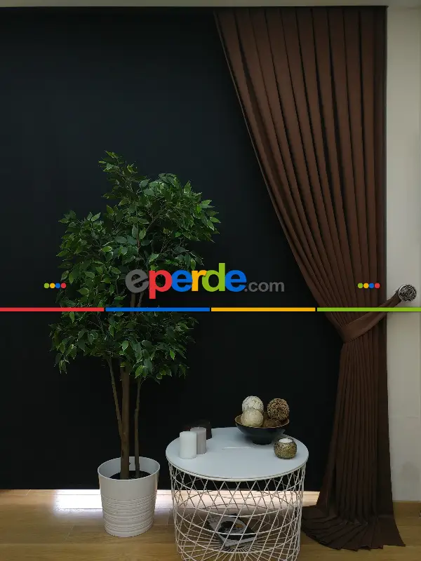 Düz Renk Dökümlü Fon Perde (150)- Kahve Açık