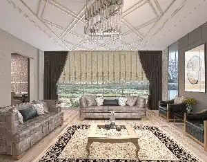 Drape Geniş Bant Kadife Bantlı Yarım Şelale İp Perde Krem- Beyaz-altın Simli