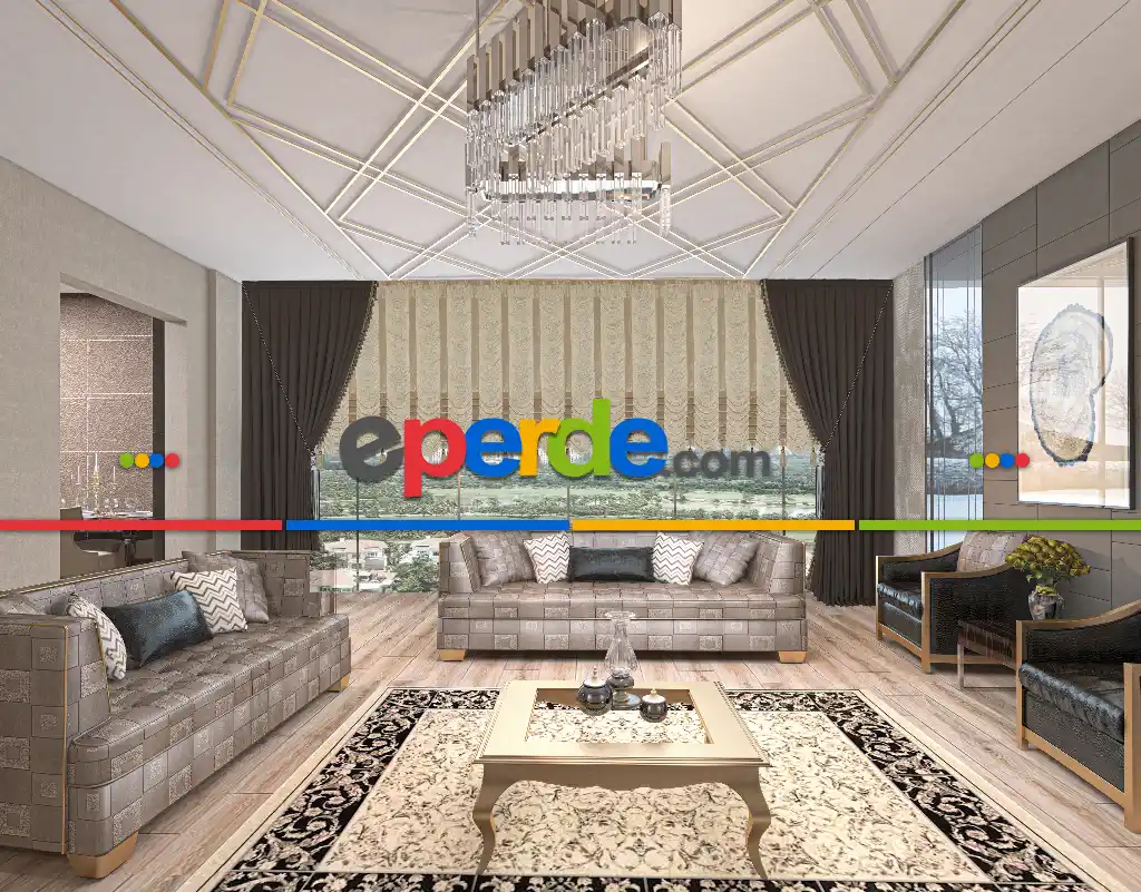 Drape Geniş Bant Kadife Bantlı Yarım Şelale İp Perde Krem- Beyaz-altın Simli