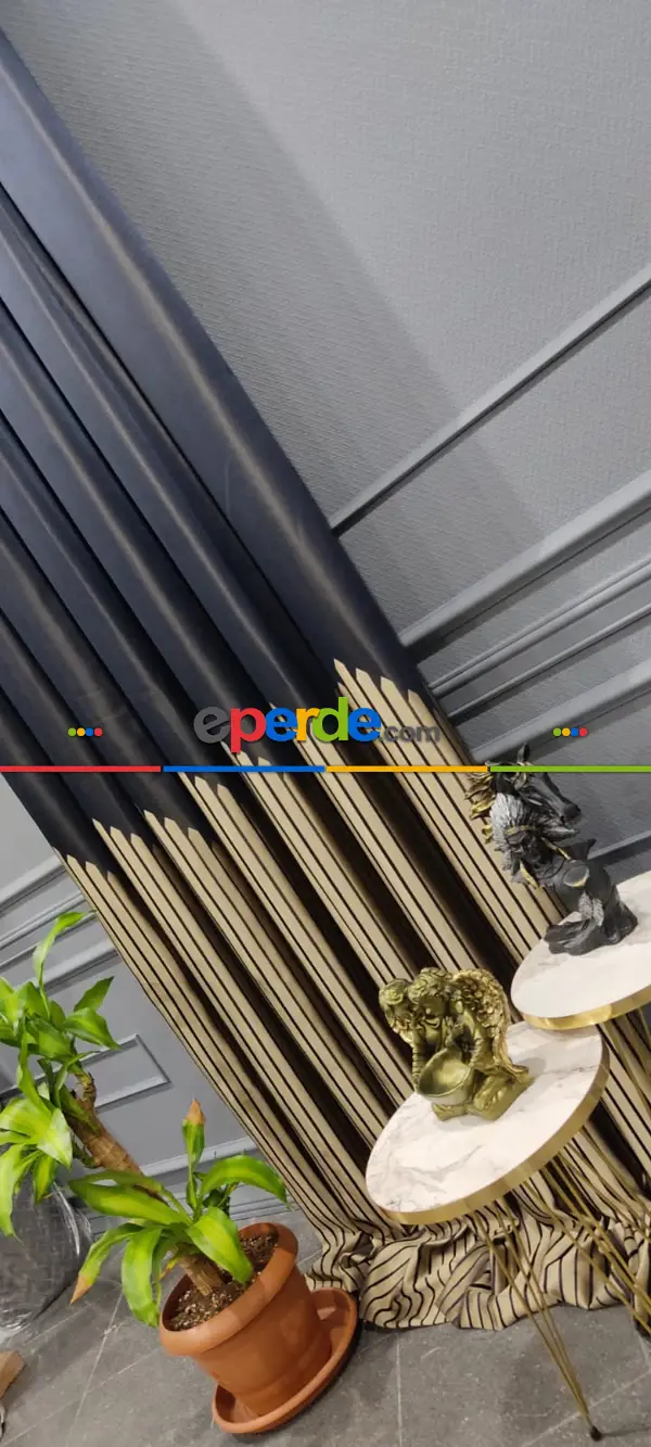Salon Fon Perde - Lacivert Gold Dokuma Fon Perde, Adet Fiyatıdır, İstediğiniz Boy Ölçüsünde Dikilir, Eni 50 İla 100cm Arası Seçenekler, Sık Piledir 50cm X 1cm 