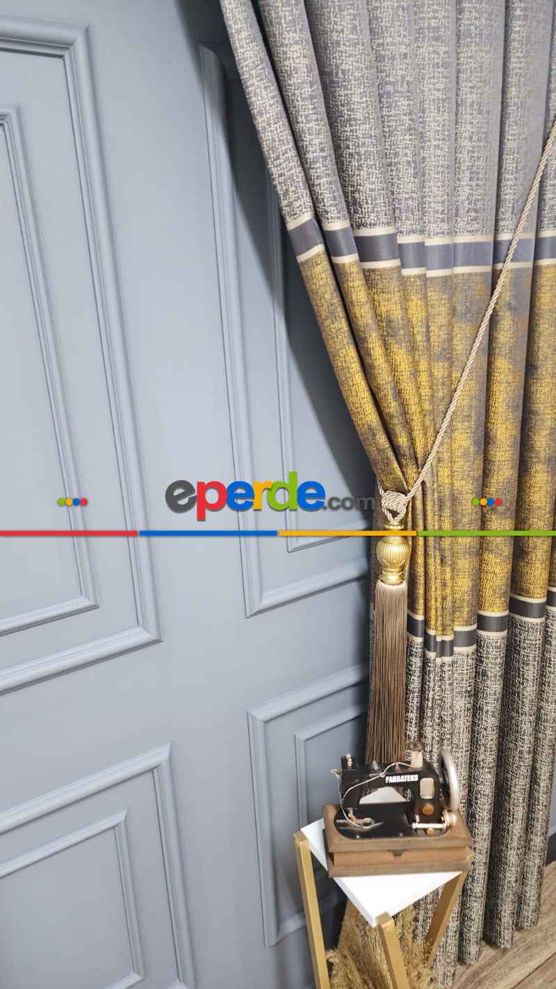 Altın Gold Gri Modern Fon Perde, Adet Fiyatıdır, İstediğiniz Boy Ölçüsünde Dikilir, Eni 70 İla 100cm Arası Seçenekler, Sık Piledir 70cm X 275cm 