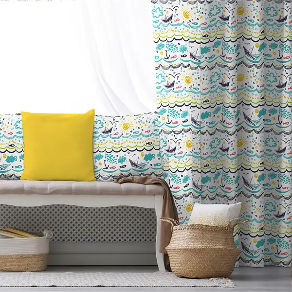 Çocuk Odası - Çocuk Desenli Fon Perde Evim855 Kumaşı Kalındır Duck Bezi Değildir- Mavi-beyaz