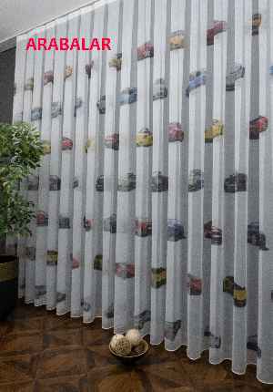 Çocuk Odası - Arabalar Desenli Modern Tül Perde - Elit Ürün