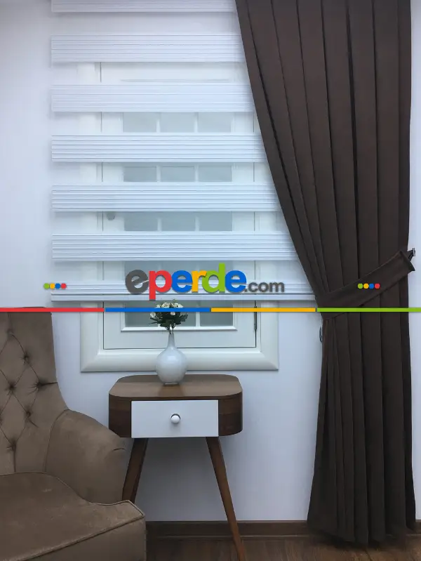 Kahverengi Düz Fon Perde (280 Eninde)- Kahverengi