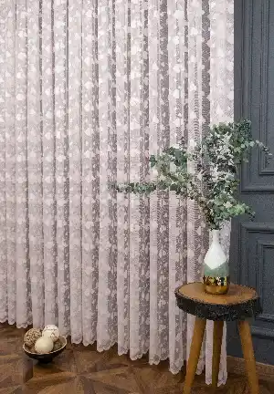 Çocuk Odası Tül - Kalpli Fransız Danteli Örme Tül Pembe