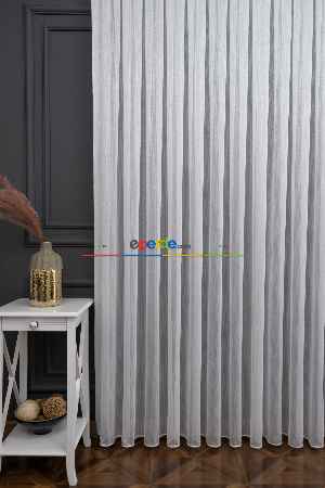 Ekru Çizgili Düz Tül Perde ( Ütü İstemez)