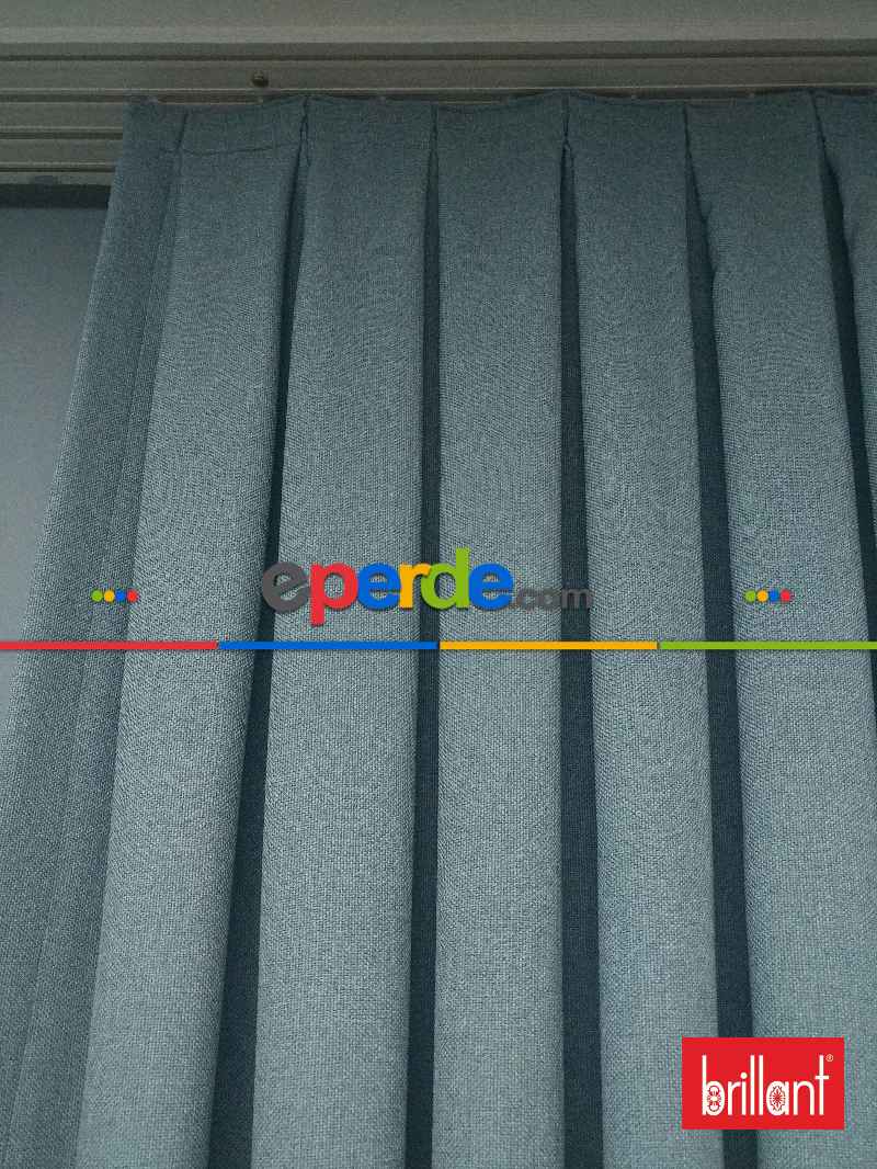 Brillant Keten Açık Havai Mavi Renk Düz Fon Perde - Mavi Doymamış-mint