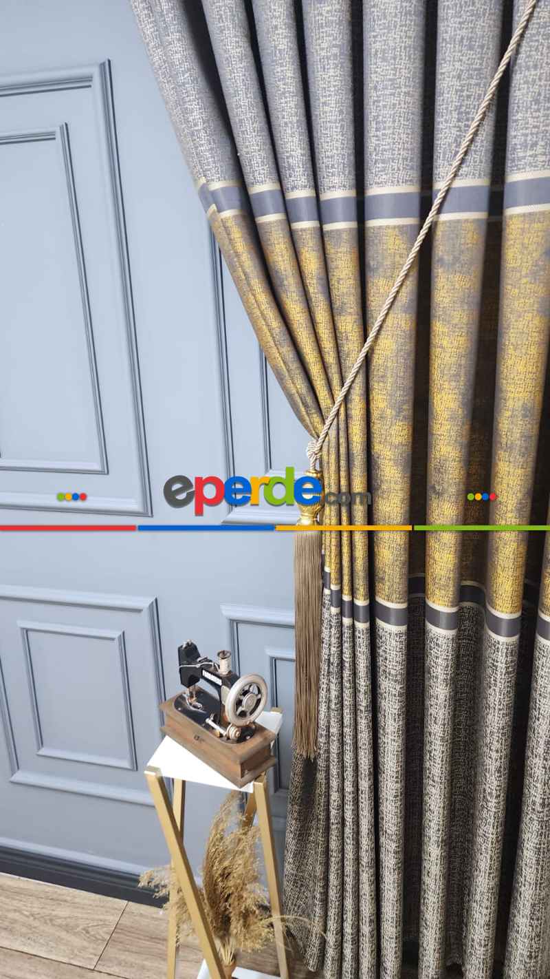 Altın Gold Gri Modern Fon Perde, Adet Fiyatıdır, İstediğiniz Boy Ölçüsünde Dikilir, Eni 70 İla 100cm Arası Seçenekler, Sık Piledir 70cm X 275cm 