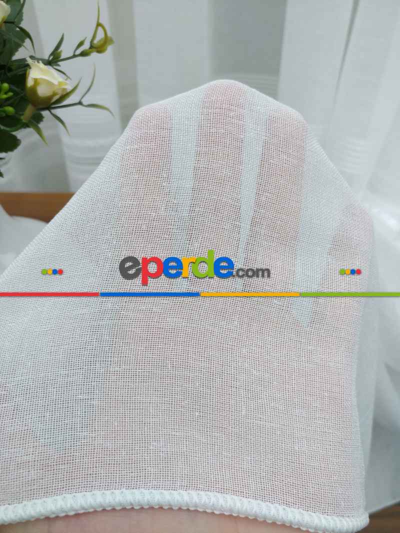 Ekru ( Beyaza Yakın ) - Keten Tül Perde- Ekru - Kurşunlu Tül