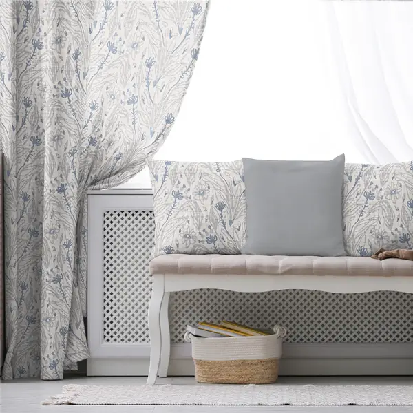 Oturma Odası Fon Perde Evim1598 Kumaşı Kalındır Duck Bezi Değildir- Mavi-beyaz