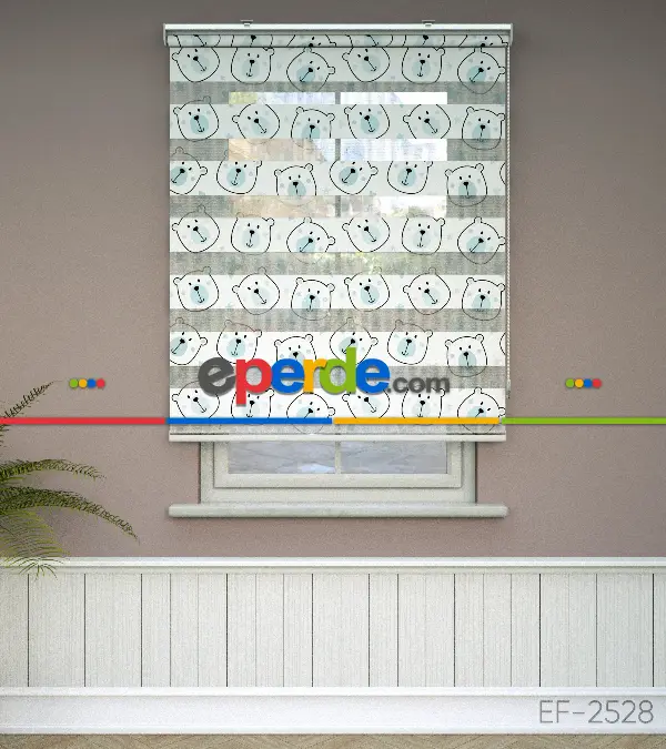 Mavi Ayıcık Desenli Baskılı Zebra Perde