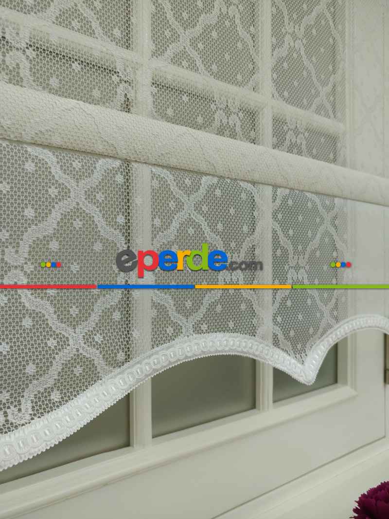 Oturma Odası - Jakar Örme Tül- Ekru Çiftli Sistem Dantel Desenli Perde- Ekru