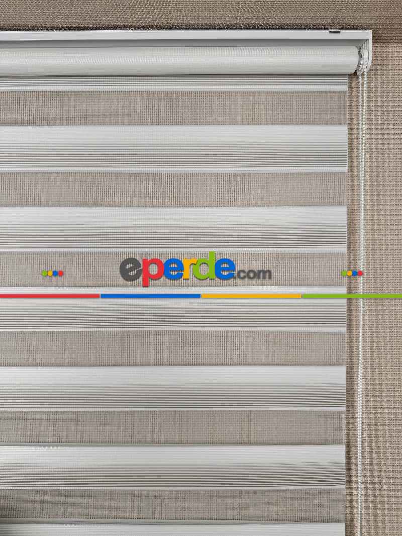 Genç Odası Ekru Bej Degrade Geçişli Dar Pliseli Zebra Perde, Standart Metal Kasalı Yüksek Kalite Kornişe Kolay Montaj Seçenekli