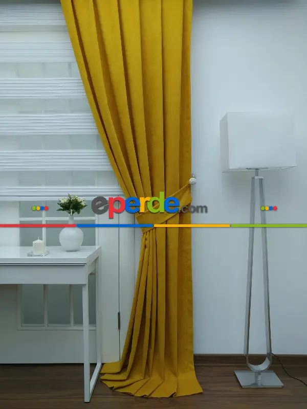 Salon Fon - Hardal Sarısı - Düz Fon Perde ( 280 Eninde )- Hardal Sarısı