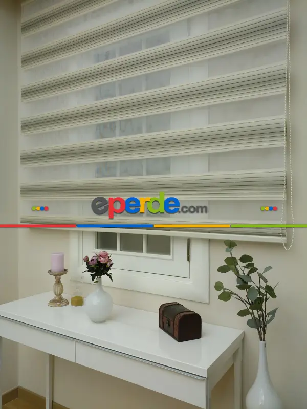 Yatak Odası - Zebra Perde - Degrade Renk Geçişli Pileli Zebra Perde- Bej-açık Vizon