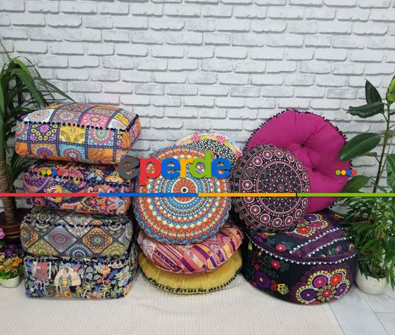 Etnik Boho Stil Minderler İçi Dolu- Çok Renkli