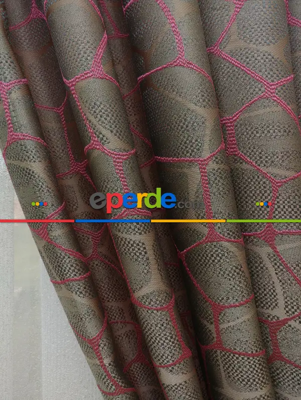 Bej Fuşya Desenli Jakar Fon Perde (285 En)- Fuşya