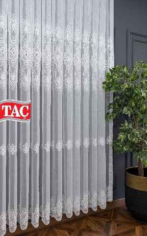 Taç Mimoza Sedef İşlemeli Ütü İstemez Salon Tül Perde