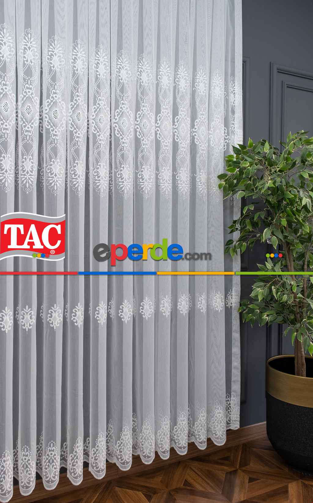 Taç Mimoza Sedef İşlemeli Ütü İstemez Salon Tül Perde