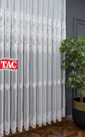 Taç Mimoza Sedef İşlemeli Ütü İstemez Salon Tül Perde