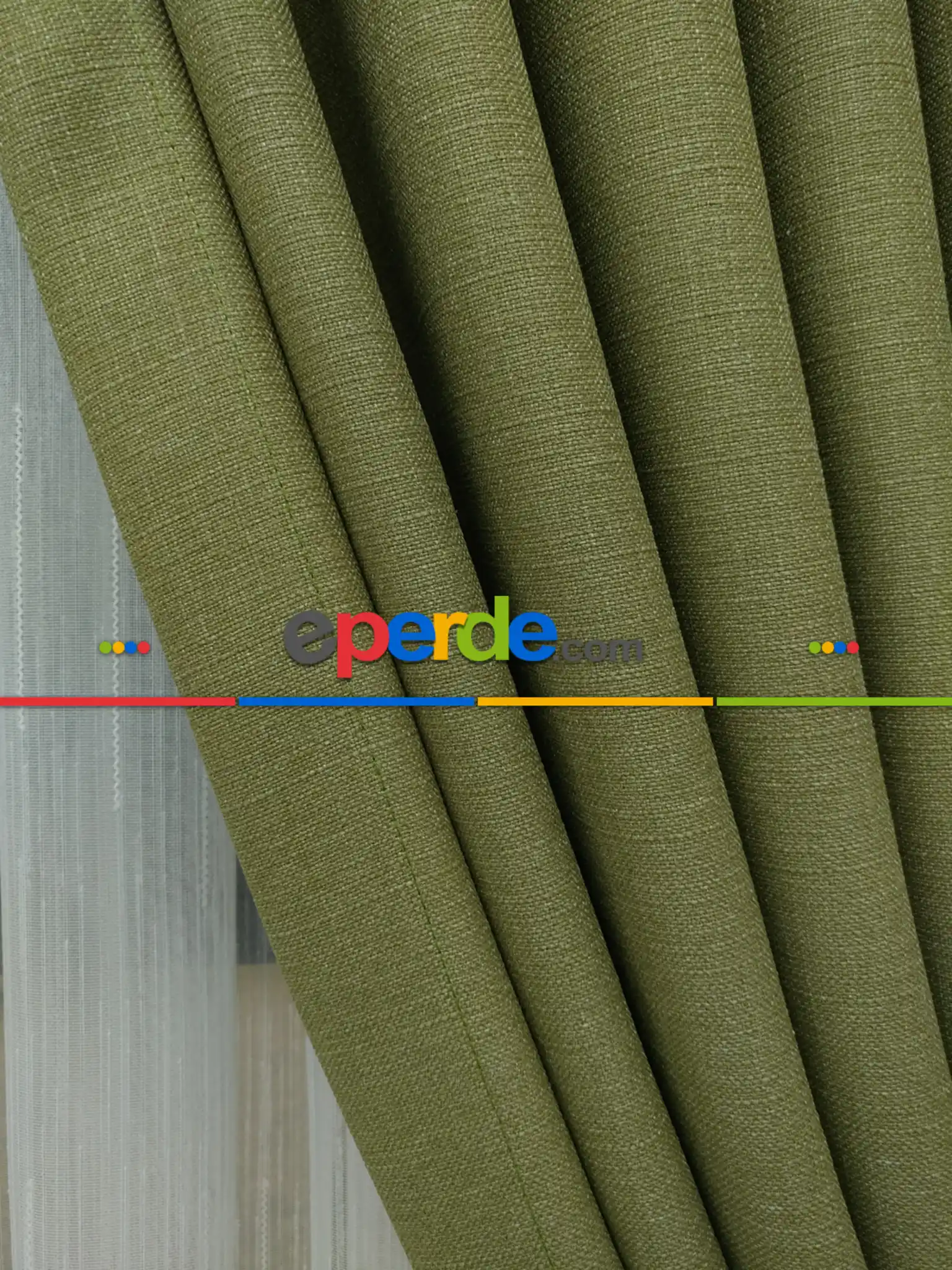 Salon Fon Perde - Yeşil Renk Düz Fon Perde- Yeşil
