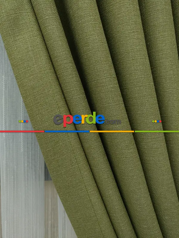 Salon Fon Perde - Yeşil Renk Düz Fon Perde- Yeşil