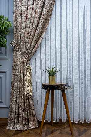 Salon Fon Perde - Carmen Jakar Dokuma Fon Perde- Bej