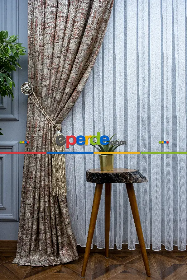 Patinedesenli Carmen Jakar Dokuma Fon Perde- Bej-kiremit Rengi