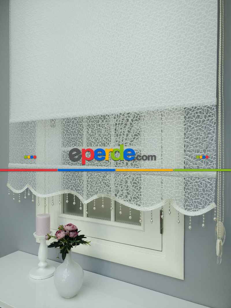 Brillant - Stor Perde - Çiftli Sistem Tül Ve Stor Perde - Petek Desen- Krem Açık-ekru