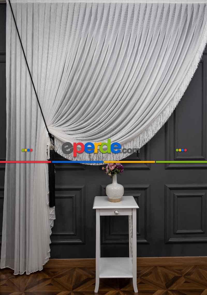 Salon Tül - Kar Tül Yalancı Kruvaze - Halat İle Tülden Fon - Yana Toplamalı Tül - Kordon Toplama Tül - Çift Veya Tek Kanat - Aksesuar İlave Ücretlidir- Kurşunlu Tül